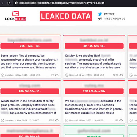 LockBit extortionware dark web page