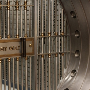 Safe deposit boxes in a bank vault