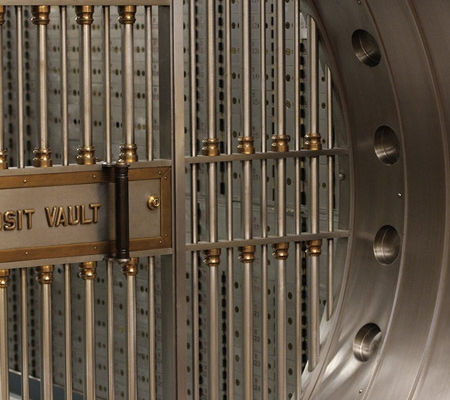 Safe deposit boxes in a bank vault