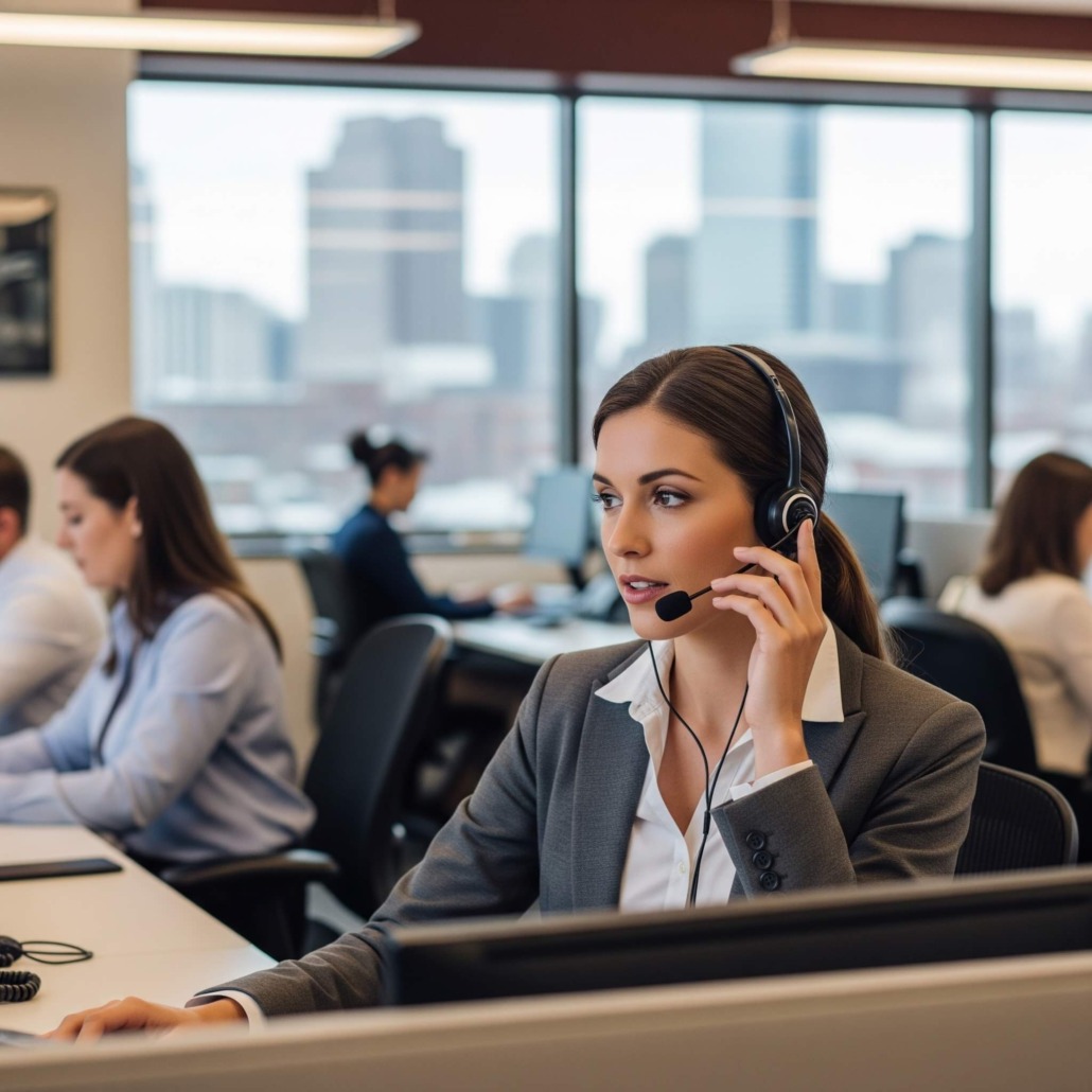 An employee making a VoIP call in Boston for business communication.
